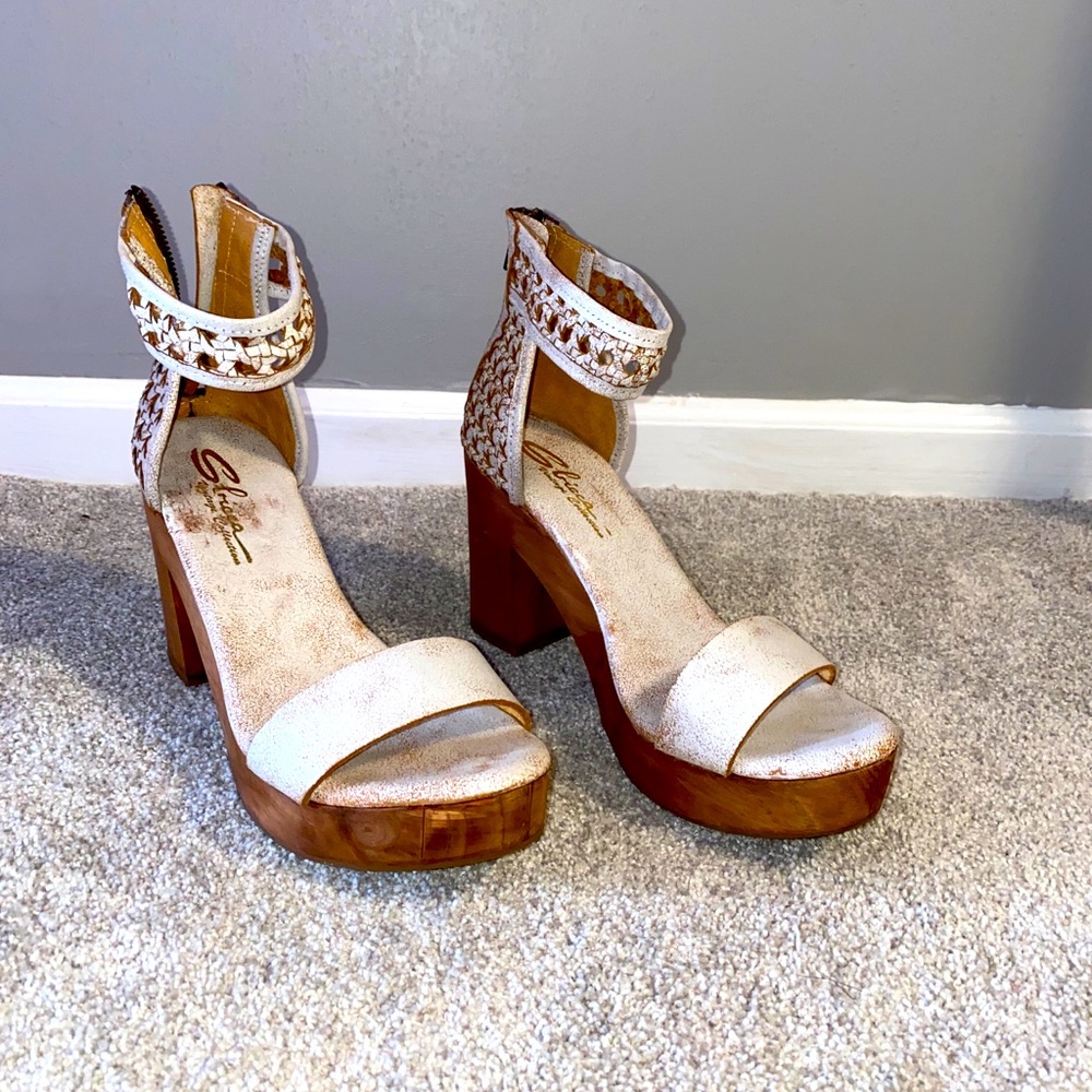Sbicca wood wedges/heels, zipper closure, size 10